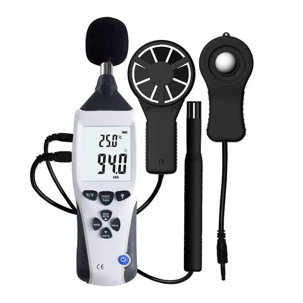 5 in 1 Environment Meter Thermometer Hygrometer Anemometer Wind Speed Sound Level Light Meter Air Velocity Humidity Tester
5 in 1 Environment Meter Thermometer Hygrometer Anemometer Wind Speed Sound Level Light Meter Air Velocity Humidity Tester