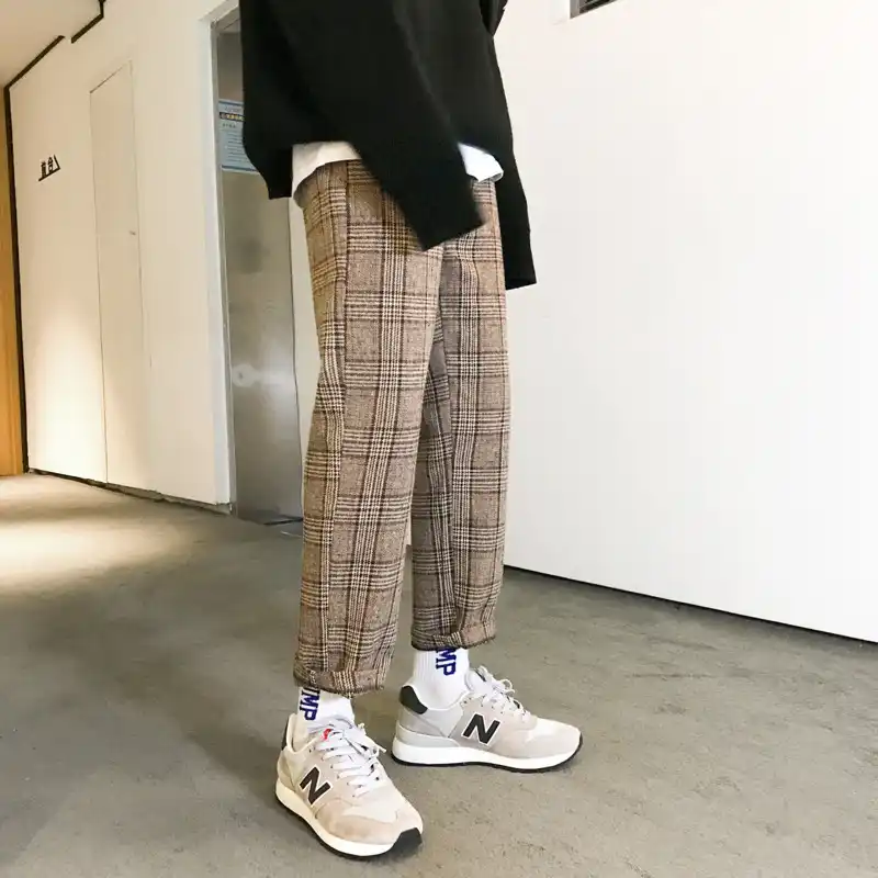 beige plaid pants mens