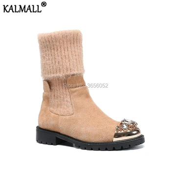 KALMALL Patchwork Suede Stretchy Ankle Botas Mujer Autumn Winter Plush Warm Shoes Women Slip On Metal Crystal Toe Knitted Boots
KALMALL Patchwork Suede Stretchy Ankle Botas Mujer Autumn Winter Plush Warm Shoes Women Slip On Metal Crystal Toe Knitted Boots