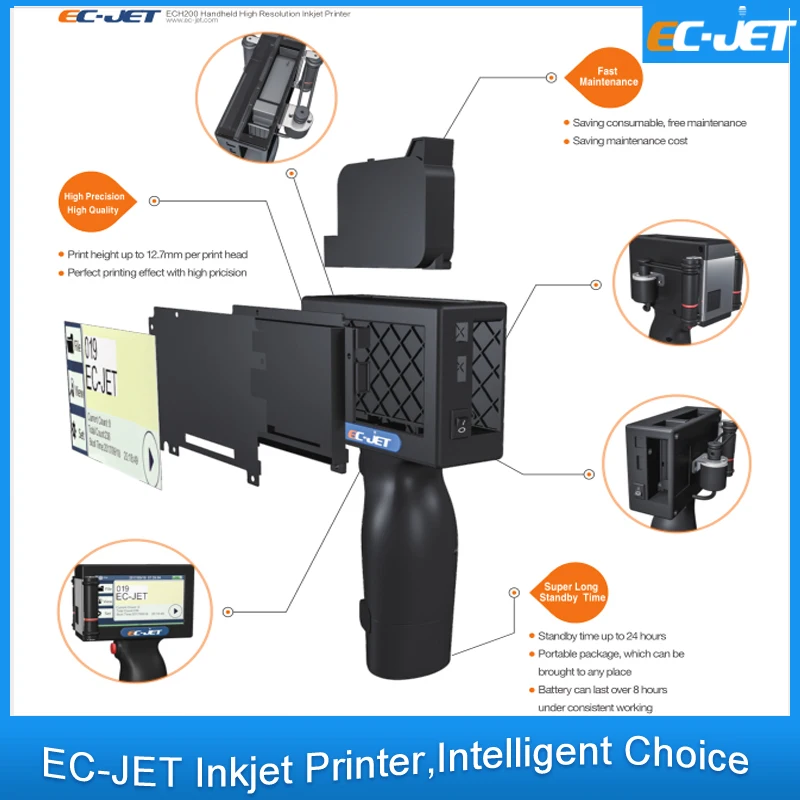 

EC-JET Handheld Intelligent Inkjet Printer Touch Screen 360T Ink Date Coder Coding machine For Glass Metal Wood