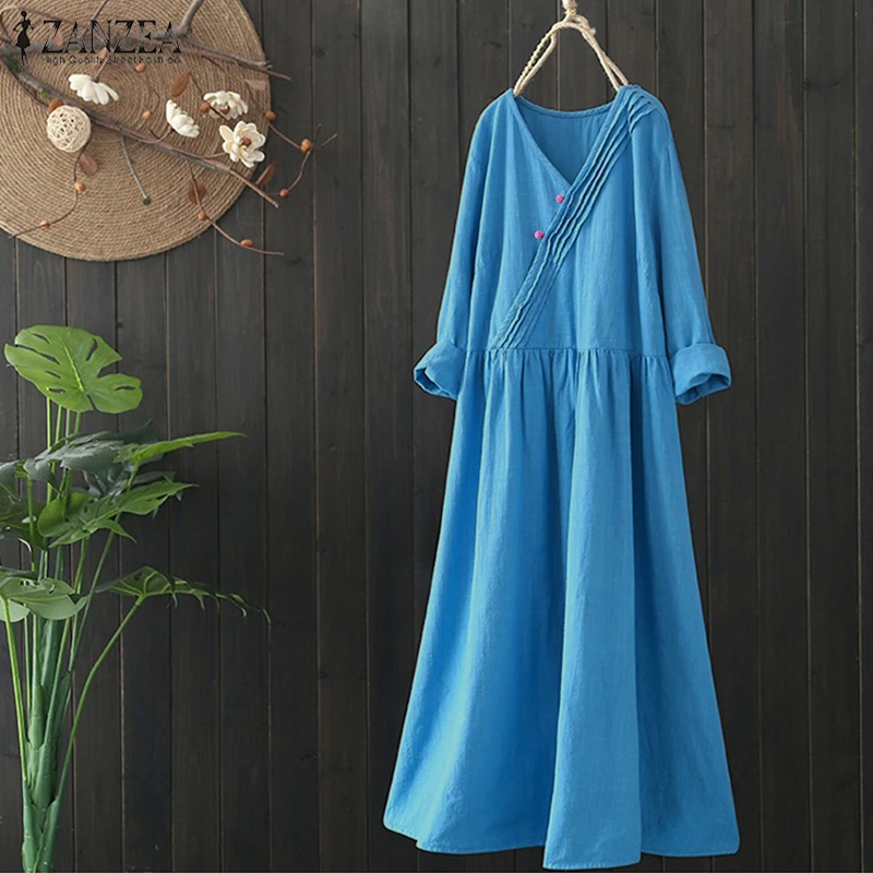 ZANZEA 2019 Autumn Cotton Linen Dress Women V Neck Long Sleeve Solid Loose Vintage Vestido Femme Casual Robe Party Long Sundress
ZANZEA 2019 Autumn Cotton Linen Dress Women V Neck Long Sleeve Solid Loose Vintage Vestido Femme Casual Robe Party Long Sundress