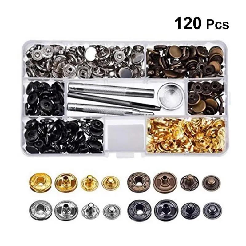 120pcs Button Setting Tool Button Popper Fastener Press Stud Snap with Setting Tool for Clothes Jacket Snap Fastener 12.5mm
120pcs Button Setting Tool Button Popper Fastener Press Stud Snap with Setting Tool for Clothes Jacket Snap Fastener 12.5mm
