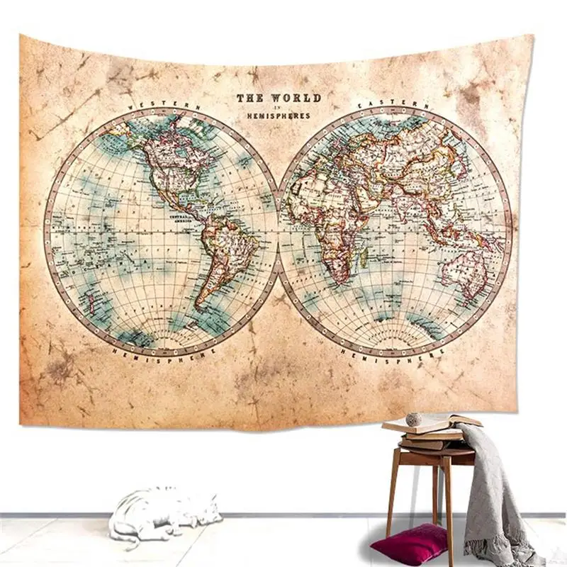 

World Map Scenery Printed Polyester Wall Hanging Tapestry Room Decorative Wall Tapestry Carpet Beach Towel Rectangle Tablecloth