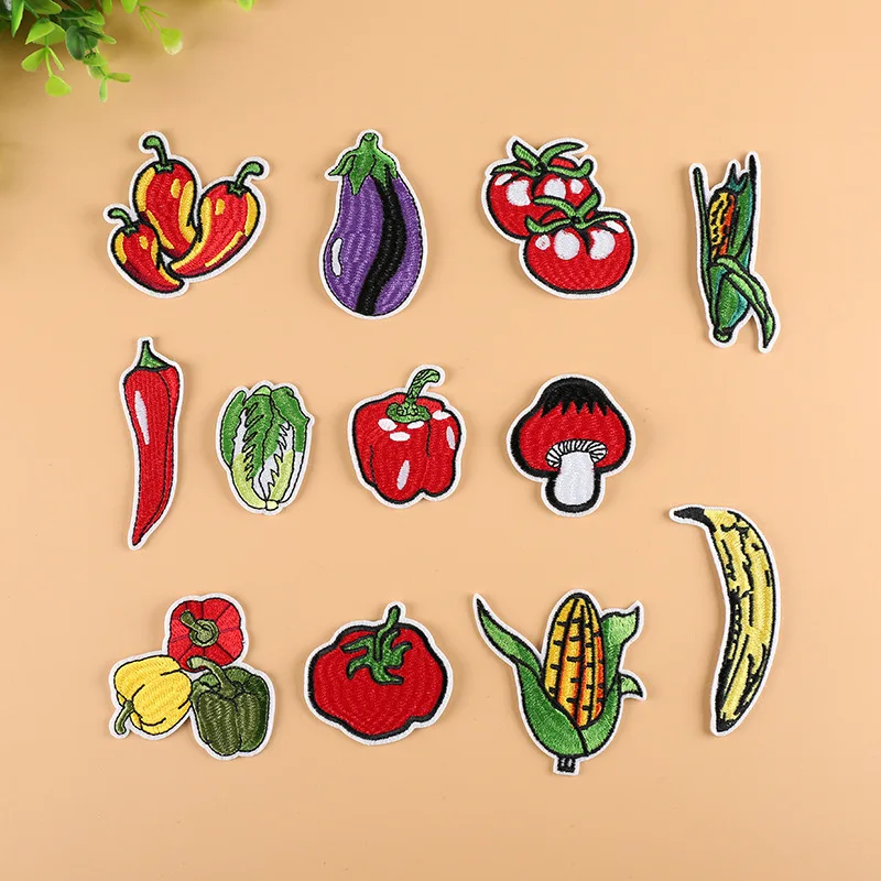 

Kuke Food Vegetable Corn Pepper Embroidered Patches for Clothing DIY Applique Clothes Stickers Iron on Creative Badges Patches