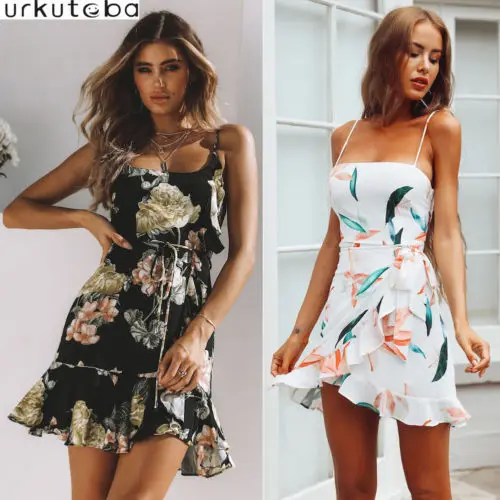 Women Summer Strappy Dress Floral Lace up Cover-Up Ruffle Ladies Beach Short Mini Dresses Sundress
Women Summer Strappy Dress Floral Lace up Cover-Up Ruffle Ladies Beach Short Mini Dresses Sundress