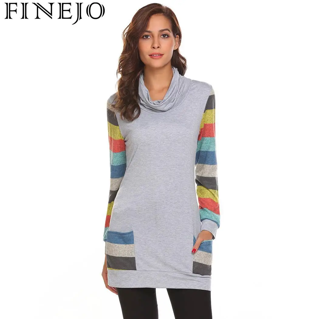 Women Long T Shirt Colorful Stripe Long Sleeve Spring Autumn Tee Shirt Casual Turtle Collar Patchwork Pocket Slim Plus Size Tops
Women Long T Shirt Colorful Stripe Long Sleeve Spring Autumn Tee Shirt Casual Turtle Collar Patchwork Pocket Slim Plus Size Tops