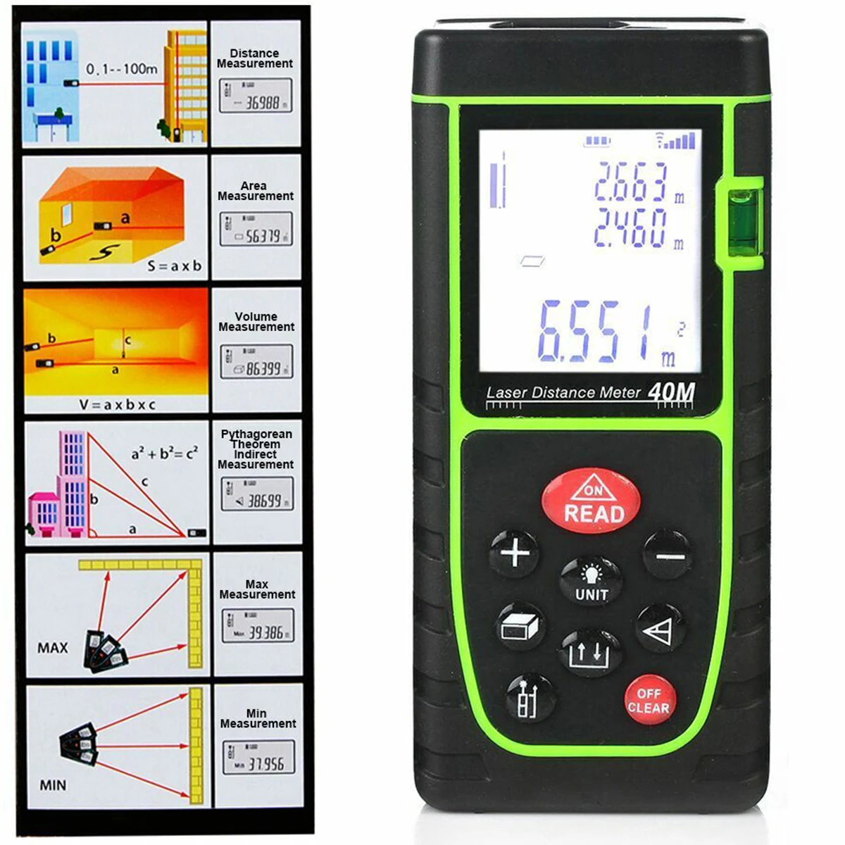 

Mini &Portable Handheld Digital Laser Point Distance Meter Range Finder Measure Tape one button operation 40m/131ft