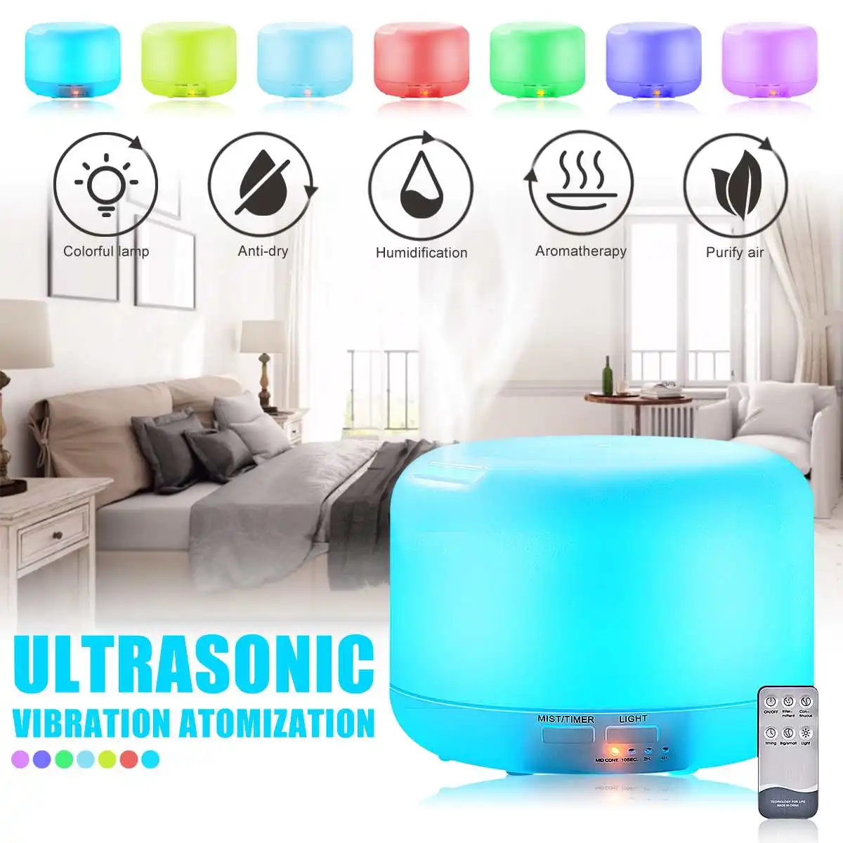 

36dB 7 Colors 300ml Aromatherapy Humidifier Aroma LED Oil Diffuser Remote Control Air Purifier EU Plug 12W for Home Yoga Office