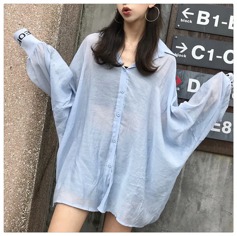 korean fashion new women long sleeve shirts Casual letter chic Button spring autumn hipster tops loose plus size clothes white |