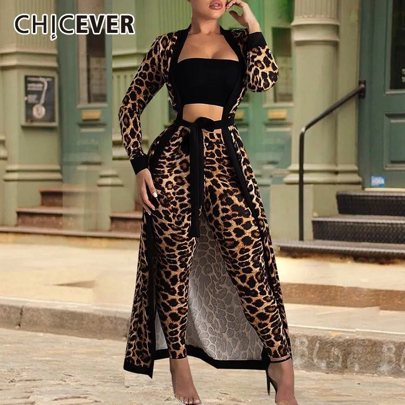 CHICEVER Spring Sexy Club Leopard Print Women Two Piece Set V Neck Long Sleeve Sashes Coat With Elastic Waist Pants Female Sets
CHICEVER Spring Sexy Club Leopard Print Women Two Piece Set V Neck Long Sleeve Sashes Coat With Elastic Waist Pants Female Sets