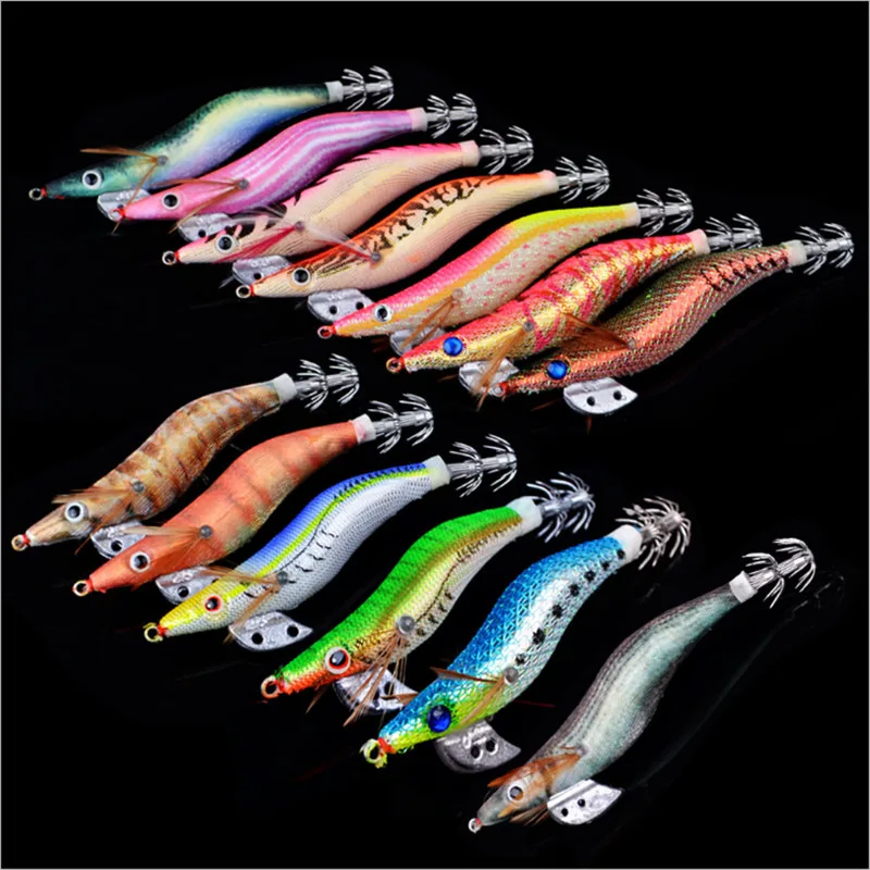 

Bobing 1pc Boxed Wood Shrimp Fishing Lure Baits Squid Jigs Luminous Octupus Lures Artificial Lifelike Night Fishing Tackle Tools