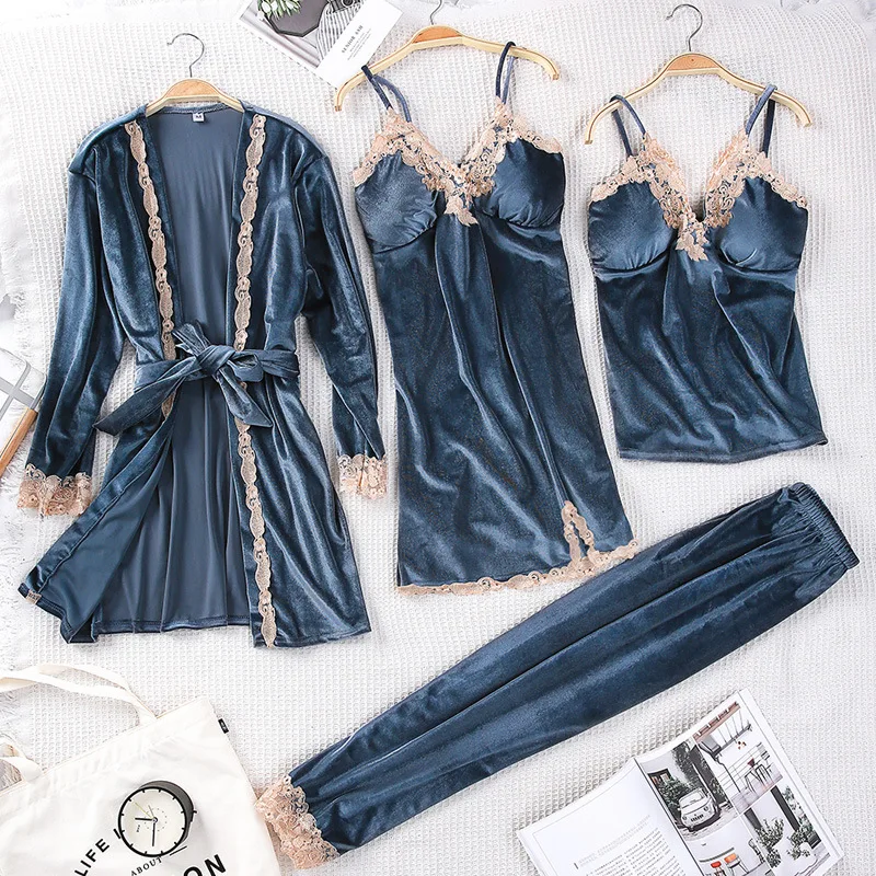 Winter Women Velvet Sleepwear Comfortable Loose Lounge Robe Set Lace Warm 3PCS Pajamas Sleep Suit Kaftan Nightgown Home Clothing
Winter Women Velvet Sleepwear Comfortable Loose Lounge Robe Set Lace Warm 3PCS Pajamas Sleep Suit Kaftan Nightgown Home Clothing