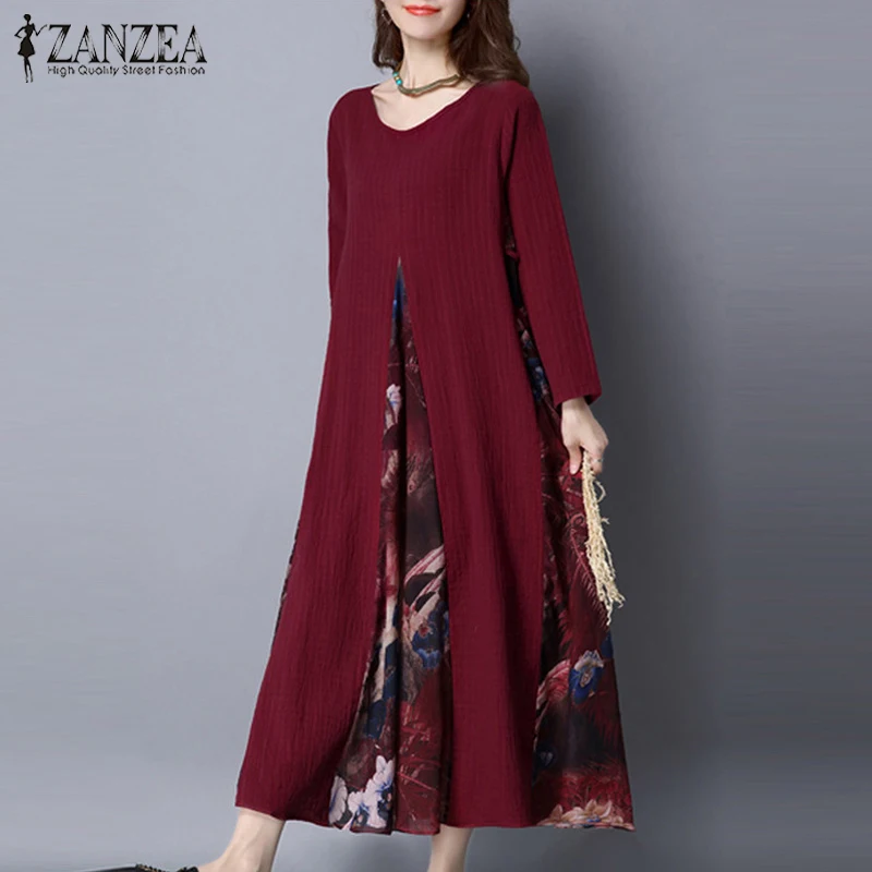 2019 ZANZEA Women Spring Vintage Floral Print Long Dress Patchwork Long Sleeve Vestido Cotton Linen Maxi Sundress Tunic
2019 ZANZEA Women Spring Vintage Floral Print Long Dress Patchwork Long Sleeve Vestido Cotton Linen Maxi Sundress Tunic