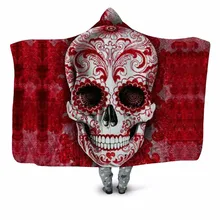 Rode Schedel 3d Gedrukt Hooded Deken Couch Sofa Cover Reizen Jeugd Kind Fluwelen Pluche Worp Fleece Deken Sprei Home Office(China)