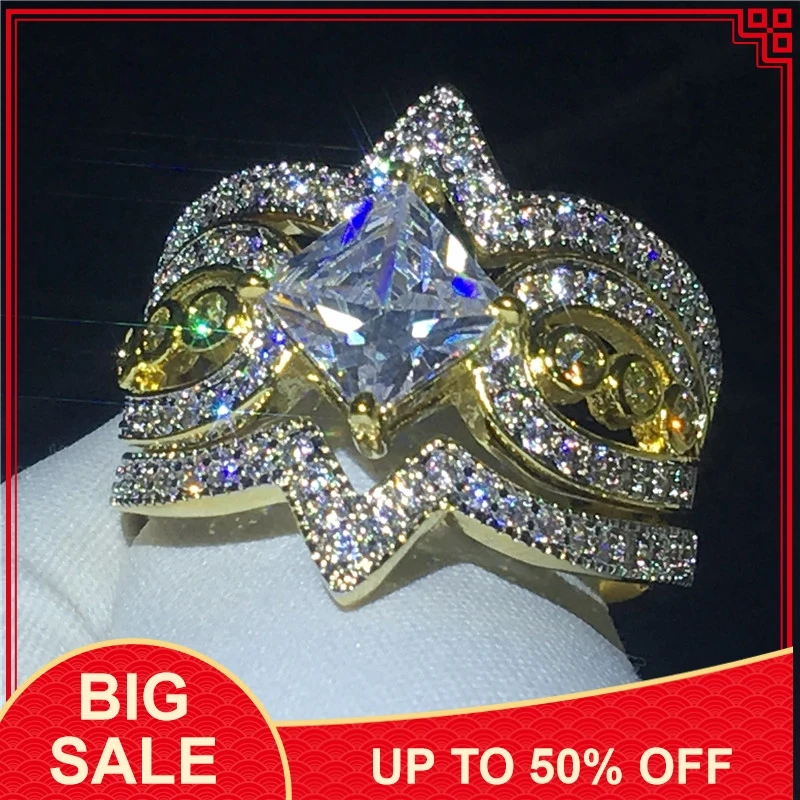 Unique Design ring sets Silver color AAAAA Cz Stone Anniversary wedding band for women Men Party jewelry | Украшения и аксессуары
