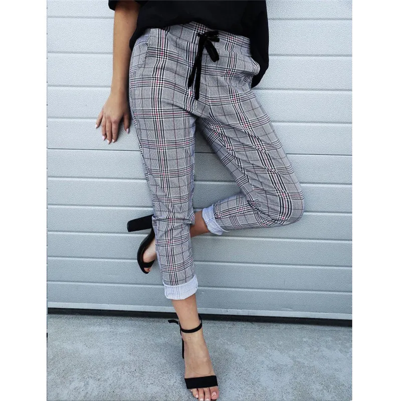 Casual Women's High Waist Drawstring Pants Plaid Elastic Long Pants Ladies Pencil Trousers Fashion Autumn Lady Clothing
Casual Women's High Waist Drawstring Pants Plaid Elastic Long Pants Ladies Pencil Trousers Fashion Autumn Lady Clothing