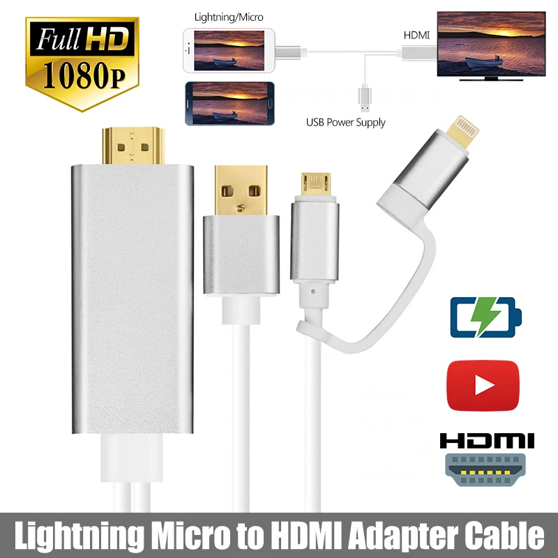 2 In 1 Android IOS for AppleLightning to HDMI Adapter Three Ports Cable Digital Data Cable 5V 1A 1080P HDMI Cable for iPhone
2 In 1 Android IOS for AppleLightning to HDMI Adapter Three Ports Cable Digital Data Cable 5V 1A 1080P HDMI Cable for iPhone