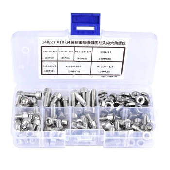 140pcs/set #10-24 Stainless Steel Hex Socket Cap Head Screws and Nuts Assortment 5/16 1/4 5/8 3/8 3/4 1/2 Nut
140pcs/set #10-24 Stainless Steel Hex Socket Cap Head Screws and Nuts Assortment 5/16 1/4 5/8 3/8 3/4 1/2 Nut