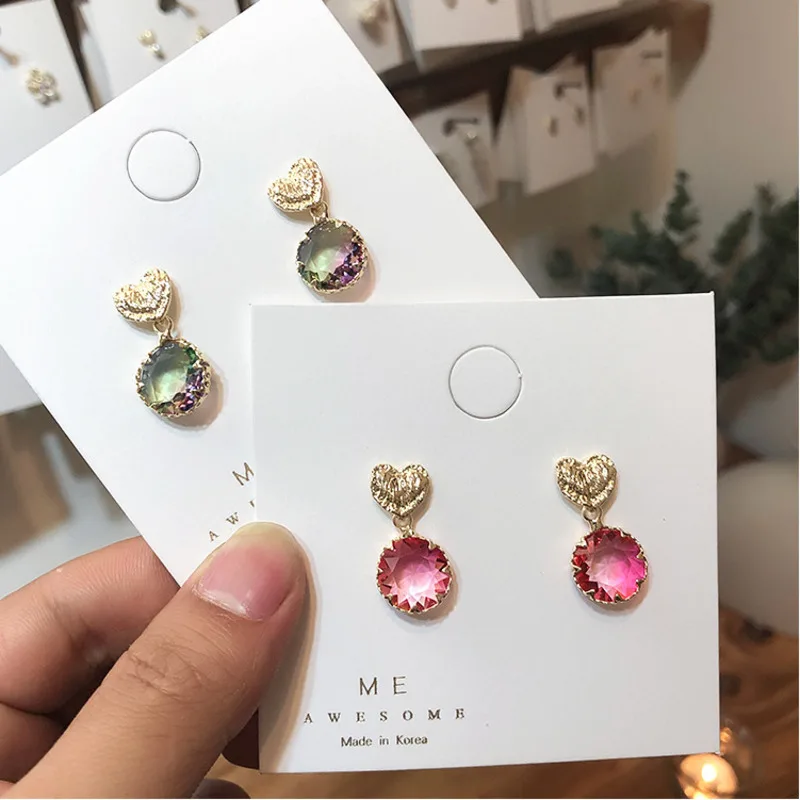 

2019 Korea Crystal Earrings Heart Shaped Metal Round Stud Earring Geometry For Women Earrings Fashion Cute Gift Wedding Jewelery