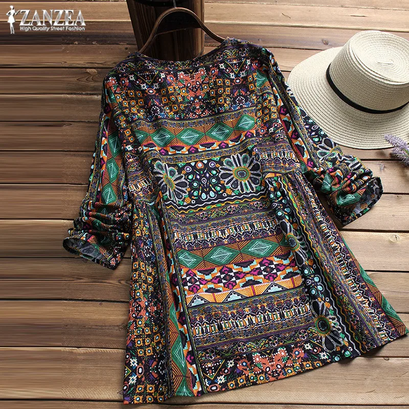 ZANZEA Fashion 2019 Women Blouse Autumn Round Neck Long Sleeve Shirt Loose Casual Vintage Print Blusas Femininas Plus Size Tops
ZANZEA Fashion 2019 Women Blouse Autumn Round Neck Long Sleeve Shirt Loose Casual Vintage Print Blusas Femininas Plus Size Tops