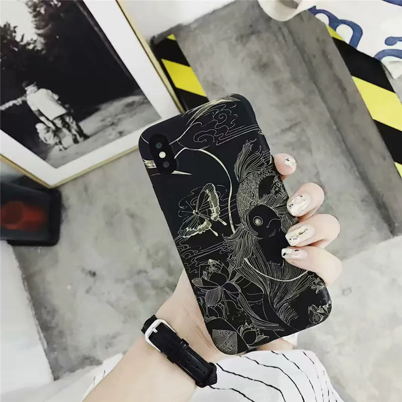 Chinese style Retro Koi butterfly black luxury Phone Case For coque iPhone 7 8 6s Puls case silicon for iphone cover X XR Xs Max
Chinese style Retro Koi butterfly black luxury Phone Case For coque iPhone 7 8 6s Puls case silicon for iphone cover X XR Xs Max