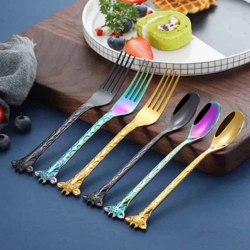1PC Creative Stainless Steel Fork Spoon Giraffe Pattern Coffee Cake Dessert Ice Cream Forks Spoons Luxury Household Tableware
1PC Creative Stainless Steel Fork Spoon Giraffe Pattern Coffee Cake Dessert Ice Cream Forks Spoons Luxury Household Tableware