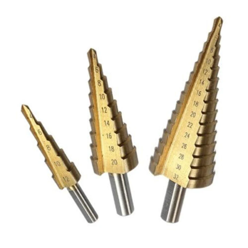 3pcs/set 4-12/20/32mm HSS Step Cone Drills Bit Set Hole Cutter Titanium Coated Tool
3pcs/set 4-12/20/32mm HSS Step Cone Drills Bit Set Hole Cutter Titanium Coated Tool