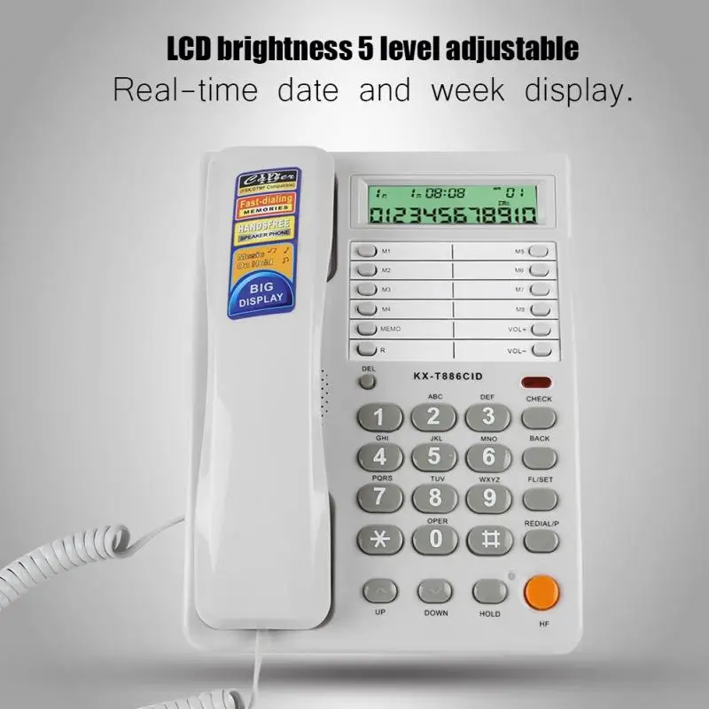 KX-T886 Caller ID Display Landline Wired Home Office Fixed Telephone No Battery DTMF/FSK Dual System
KX-T886 Caller ID Display Landline Wired Home Office Fixed Telephone No Battery DTMF/FSK Dual System