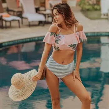 Sexy bikini High Waist Swimsuit Ruffle Swimwear Women Striped Biquini Swim Bathing Suit Off Shoulder Swimwear Bikinis Women
Sexy bikini High Waist Swimsuit Ruffle Swimwear Women Striped Biquini Swim Bathing Suit Off Shoulder Swimwear Bikinis Women