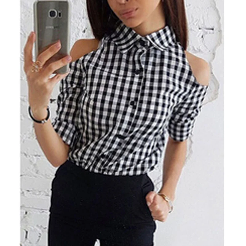 2018 Women Blouse Shirt Plaid Long Sleeve Off Shoulder Ladies Slim Casual Tops Autumn Fashion New Female Costume Clothes Sale
2018 Women Blouse Shirt Plaid Long Sleeve Off Shoulder Ladies Slim Casual Tops Autumn Fashion New Female Costume Clothes Sale