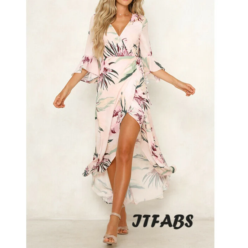 2019 Women Floral Boho Maxi Dress Party Evening Beach Dresses Ruffles Sleeve Flower Slit Long Ladies Fashion Clothes Summer New
2019 Women Floral Boho Maxi Dress Party Evening Beach Dresses Ruffles Sleeve Flower Slit Long Ladies Fashion Clothes Summer New