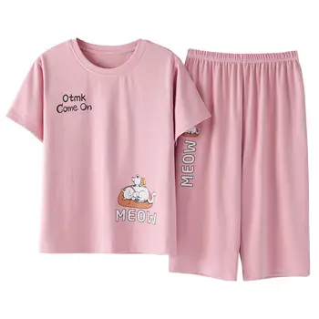 MISSKY 2pcs/set Women Pajama Sets Vivid Color Summer Short Sleeved Soft Cotton Pajamas Home Wear Female Clothes
MISSKY 2pcs/set Women Pajama Sets Vivid Color Summer Short Sleeved Soft Cotton Pajamas Home Wear Female Clothes