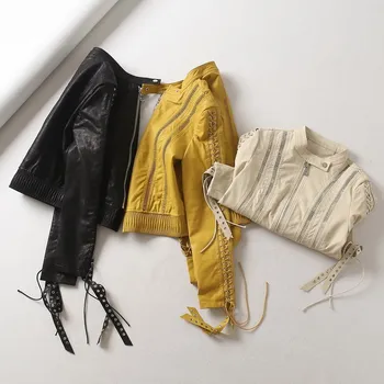 2019 New Bandage Hollow Out Pu Leather Jacket Women Retro Stand Collar Loose Coat Mandarin Collar Solid Short Outerwear
2019 New Bandage Hollow Out Pu Leather Jacket Women Retro Stand Collar Loose Coat Mandarin Collar Solid Short Outerwear