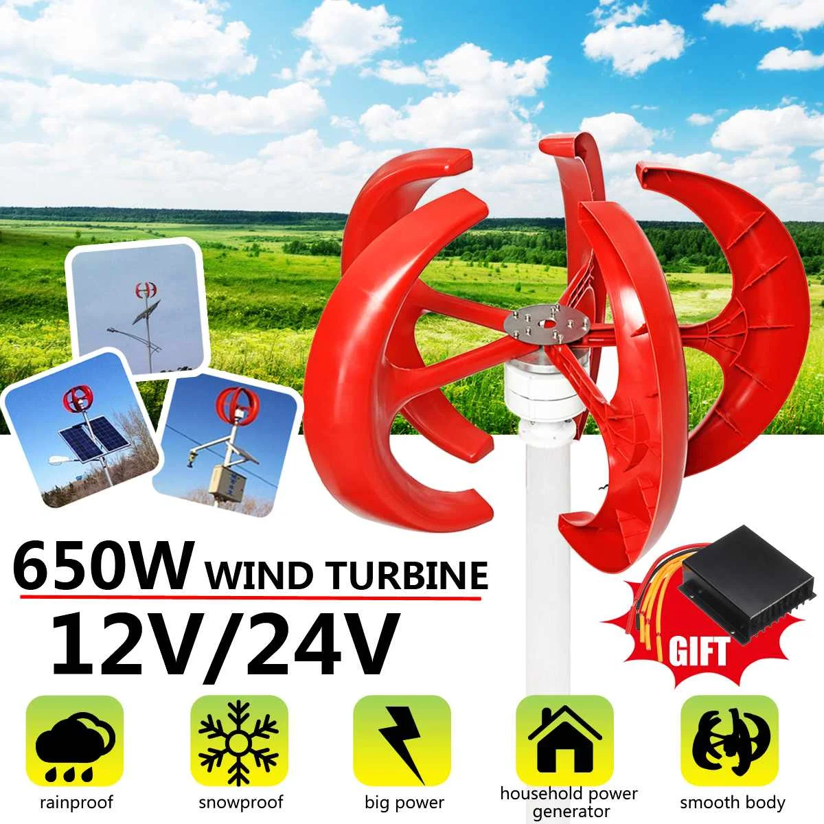 650W AC 12V 24V Wind Turbines Generator Lantern 5 Blades Motor Kit Vertical Axis Electromagnetic For Home Hybrid Streetlight Use
650W AC 12V 24V Wind Turbines Generator Lantern 5 Blades Motor Kit Vertical Axis Electromagnetic For Home Hybrid Streetlight Use