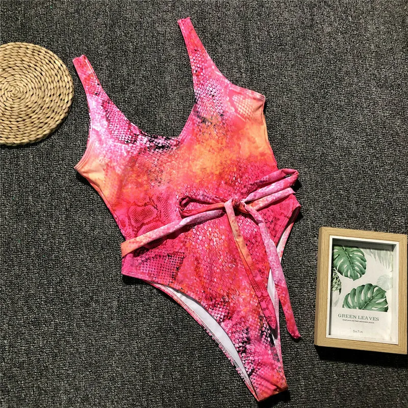 New women Animal snakeskin vintage bathing Monokinis 2019 bandage Padded Push-up swimsuit One piece bikini beachwear Sport Pool | Спорт и