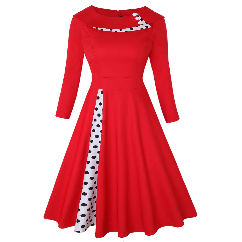 Joineles Long Sleeves Polka Dot Patchwork Retro Dress 60s Style Women Vintage Dress Plus Size 3XL 5 Color Vestidos De Festa Robe
Joineles Long Sleeves Polka Dot Patchwork Retro Dress 60s Style Women Vintage Dress Plus Size 3XL 5 Color Vestidos De Festa Robe