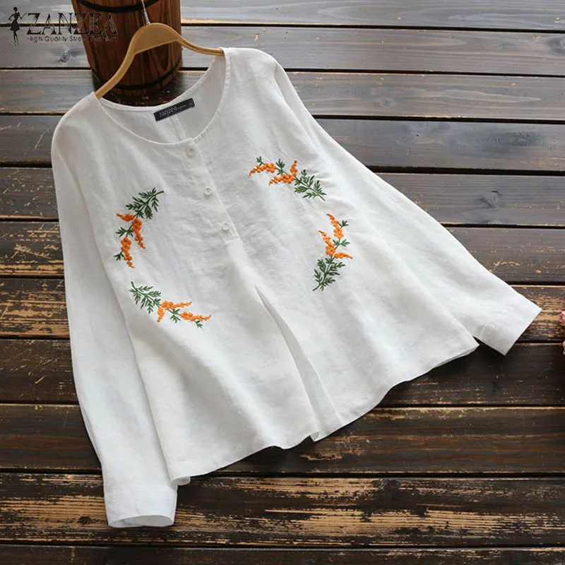 2019 ZANZEA Women's Embroideried Blouse Vintage O Neck Button Down Linen Tops Female Shirts Floral Tops Plus Size Blusas
2019 ZANZEA Women's Embroideried Blouse Vintage O Neck Button Down Linen Tops Female Shirts Floral Tops Plus Size Blusas