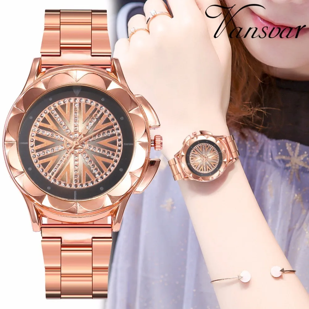 2019 Women Rhinestone Wrist Watch Luxury Rose Gold Stainless Steel Colorful Dial Quartz Relogio Feminino | Наручные часы