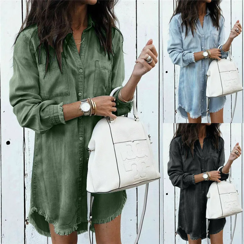Spring Women's Denim Shirts Casual Lady Long Sleeve Blouse Loose Long Shirts Tops Denim Clothes Female Solid Pockets Tassels
Spring Women's Denim Shirts Casual Lady Long Sleeve Blouse Loose Long Shirts Tops Denim Clothes Female Solid Pockets Tassels