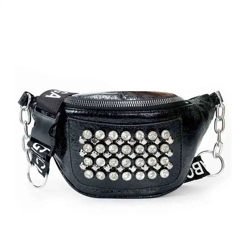 Women Pu Leather Funny Pack Female Designer Waist Bag Packs Lady Rivet Belt Bags Chain Chest Handbag
Women Pu Leather Funny Pack Female Designer Waist Bag Packs Lady Rivet Belt Bags Chain Chest Handbag