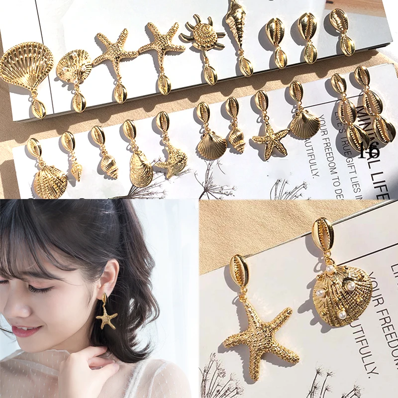 Drop Earrings Starfish Conch Cowary Shell Blue Bohemian Style White Golden Big Circle Girls Beautiful Pearl 14 Models 1Pair
Drop Earrings Starfish Conch Cowary Shell Blue Bohemian Style White Golden Big Circle Girls Beautiful Pearl 14 Models 1Pair