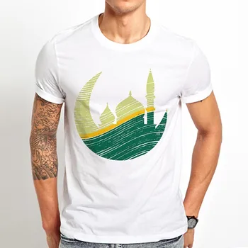 The crescent moon with mosque silhouette design T-shirt men short sleeve white casual Islamism Ramadan t shirt 
The crescent moon with mosque silhouette design T-shirt men short sleeve white casual Islamism Ramadan t shirt