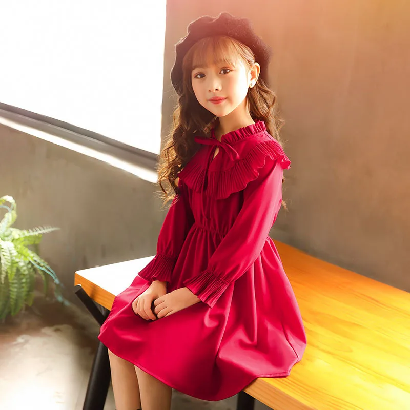 Платье для девочек Детская одежда Хлопковое красное платье принцессы Сезон
