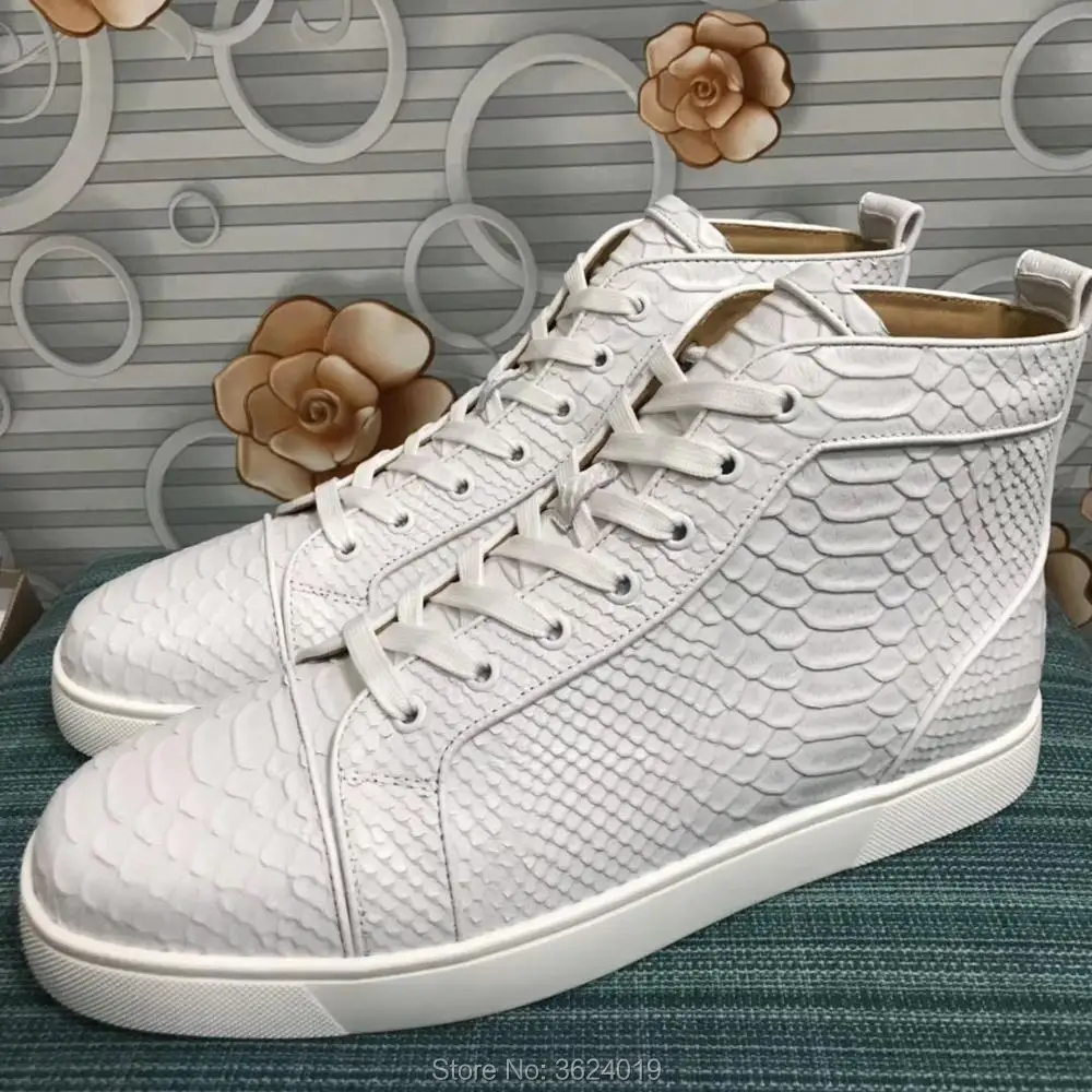 High Top cl andgz White Snake texture Lace up Men Flat without Rivets Party Red bottoms Shoes Sneakers leather casual Loafers
High Top cl andgz White Snake texture Lace up Men Flat without Rivets Party Red bottoms Shoes Sneakers leather casual Loafers