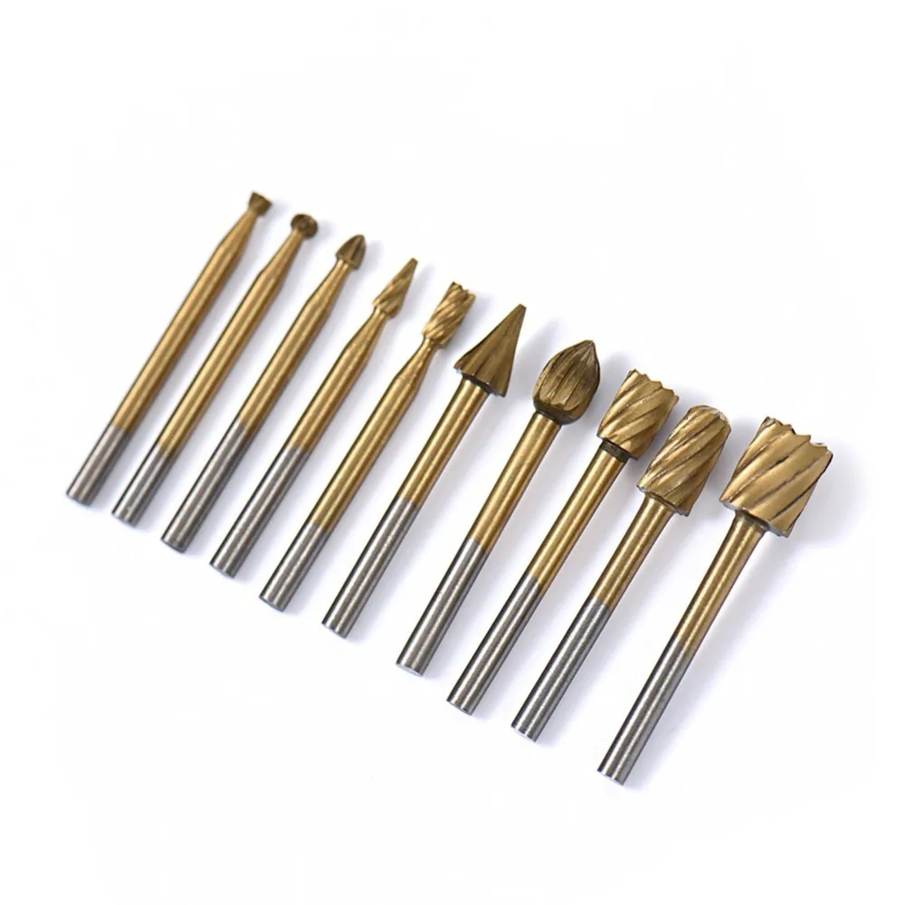 10Pcs/Set HSS Titanium for Dremel Routing Rotary Milling Rotary File Cutter Wood Carving Carved Knife Cutter Tools
10Pcs/Set HSS Titanium for Dremel Routing Rotary Milling Rotary File Cutter Wood Carving Carved Knife Cutter Tools
