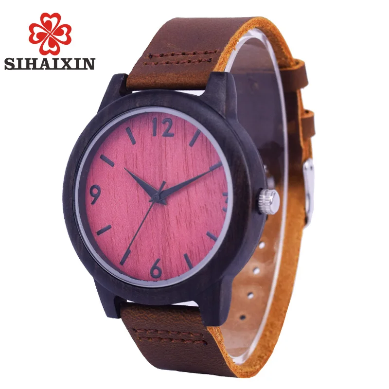 Фото SIHAIXIN мужские деревянные часы кожа высокое качество натурального - купить