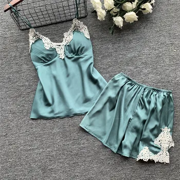 Sexy Lace Pajama Set With Chest Pad Spaghetti Strap Sleepwear V-Neck Fashion Pijama For Women
Sexy Lace Pajama Set With Chest Pad Spaghetti Strap Sleepwear V-Neck Fashion Pijama For Women