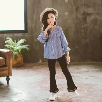 Girls Suit Autumn Children Vertical Stripe Shirt Bell-bottoms Twinset Children's Garment
Girls Suit Autumn Children Vertical Stripe Shirt Bell-bottoms Twinset Children's Garment