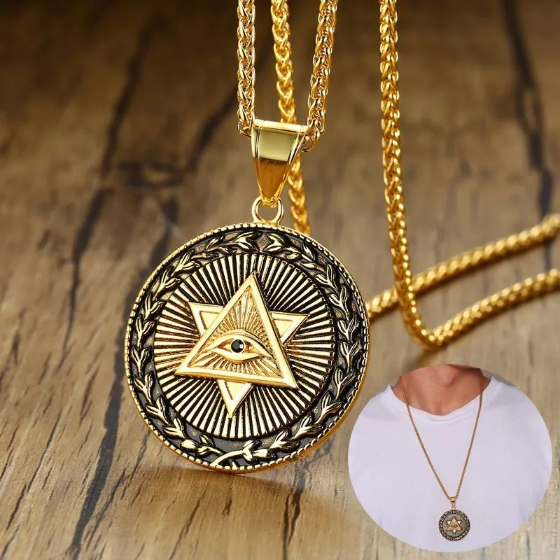Men's Eye of Providence Pendant in Golden Star of David Stainless Steel Wicca Amulet Talisman Necklace 24 Inch
Men's Eye of Providence Pendant in Golden Star of David Stainless Steel Wicca Amulet Talisman Necklace 24 Inch