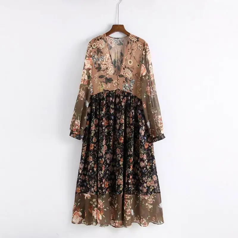 2019 Spring New Women Chiffon Dress Floral Prints Patter V-Neck Boho Style Mid-Calf High Waist Dress Female Vestidos
2019 Spring New Women Chiffon Dress Floral Prints Patter V-Neck Boho Style Mid-Calf High Waist Dress Female Vestidos